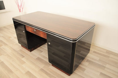 Palisander Art Deco Desk with Chrome Bars