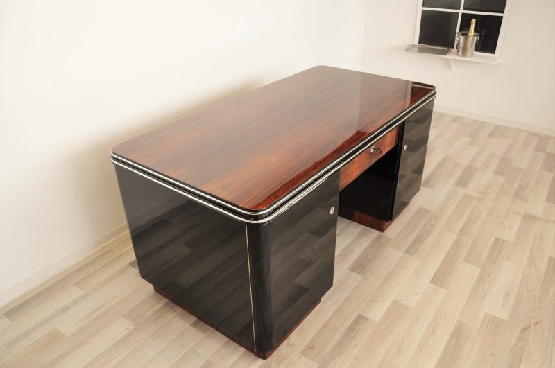Palisander Art Deco Desk with Chrome Bars