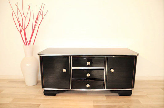 Schwarze Hochglanz Kommode aus dem Art Deco