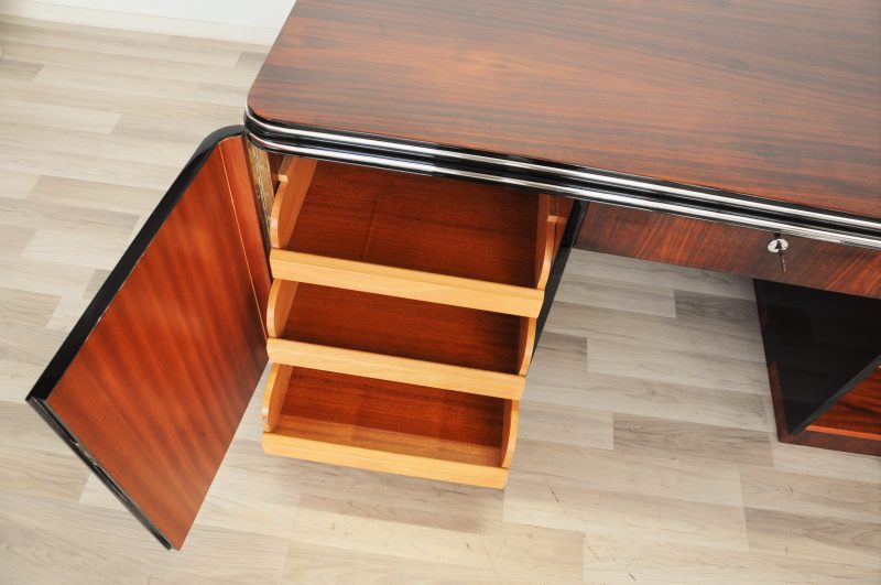 Palisander Art Deco Desk with Chrome Bars