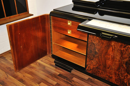Original 1920er Art Deco Sideboard Wurzelholz mit Messinggriffen