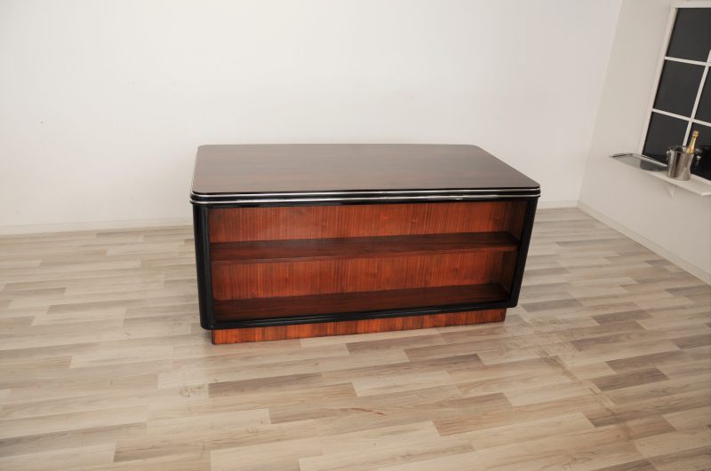 Palisander Art Deco Schreibtisch mit Chromleisten