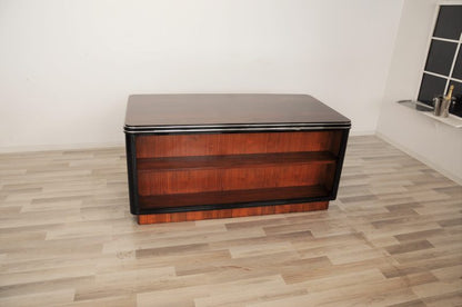 Palisander Art Deco Schreibtisch mit Chromleisten