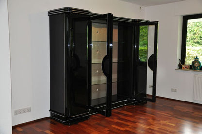 Art Deco Schrank in Hochglanzschwarz