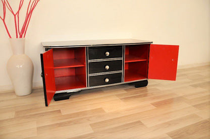 Schwarze, hochglänzende Kommode aus dem Art déco