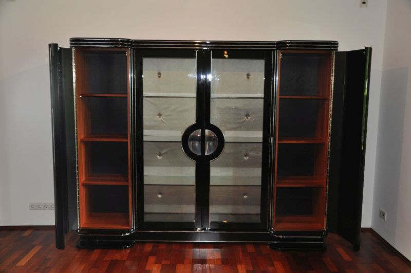 Art Deco Schrank in Hochglanzschwarz