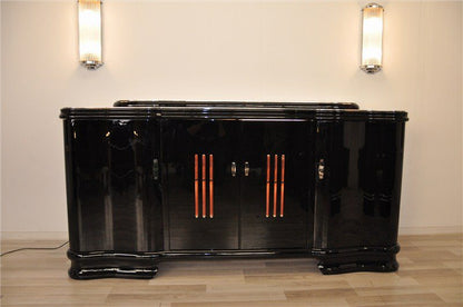 Illuminated Art Deco Sideboard with Serpentine Doors