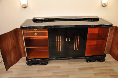 Illuminated Art Deco Sideboard with Serpentine Doors