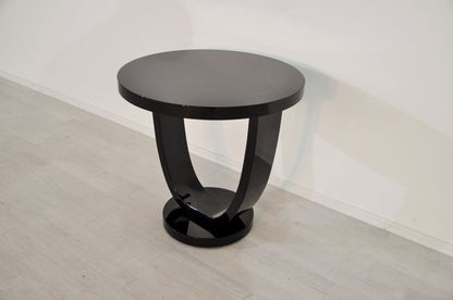 Zweibeiniger, hochglänzender Beistelltisch aus der Art-Deco-Ära