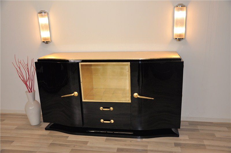 Black Art Deco Sideboard with Golden Details