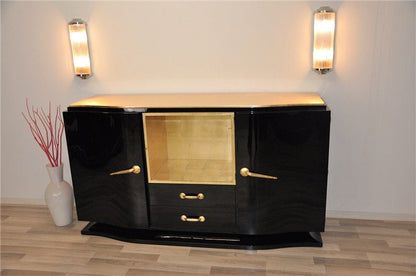 Black Art Deco Sideboard with Golden Details