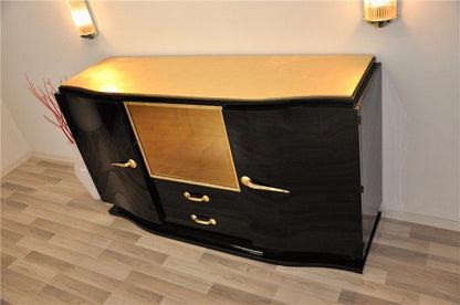 Schwarzes Art Deco Sideboard mit goldenen Details