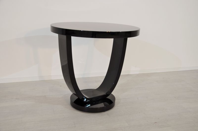 Zweibeiniger, hochglänzender Beistelltisch aus der Art-Deco-Ära