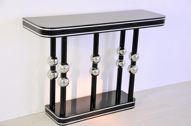 Schöne Art Deco Konsole mit Chromkugeln