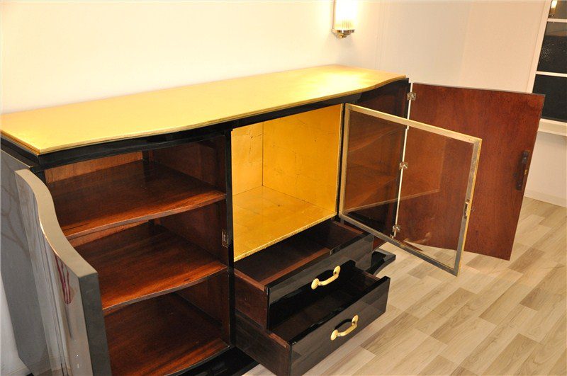 Black Art Deco Sideboard with Golden Details