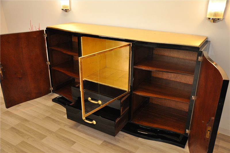 Black Art Deco Sideboard with Golden Details