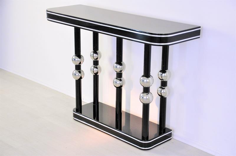 Schöne Art Deco Konsole mit Chromkugeln