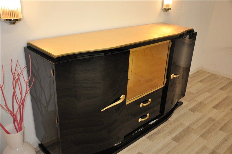 Black Art Deco Sideboard with Golden Details