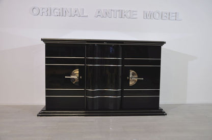 Art-déco-Sideboard mit leuchtend gelber Innenausstattung