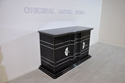 Art-déco-Sideboard mit leuchtend gelber Innenausstattung