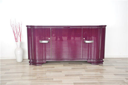Fliederfarbenes Art-Deco-Sideboard mit Chromgriffen