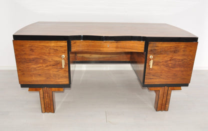 1920er Art Deco Nussbaum Schreibtisch