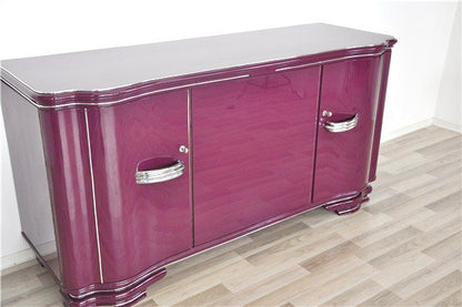Fliederfarbenes Art-Deco-Sideboard mit Chromgriffen