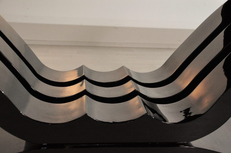 Großer Art Deco Esstisch in Hochglanz Schwarz
