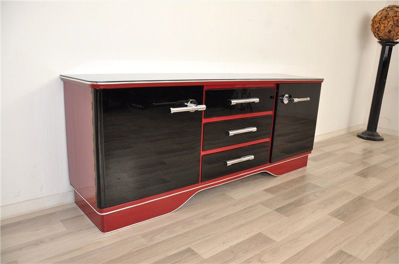 Lowboard im roten und schwarzen Art-Deco-Stil