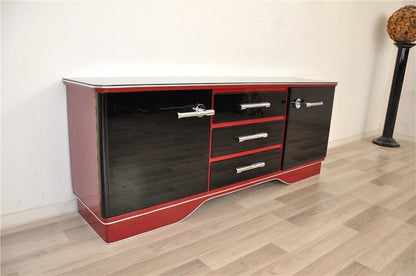 Lowboard im roten und schwarzen Art-Deco-Stil