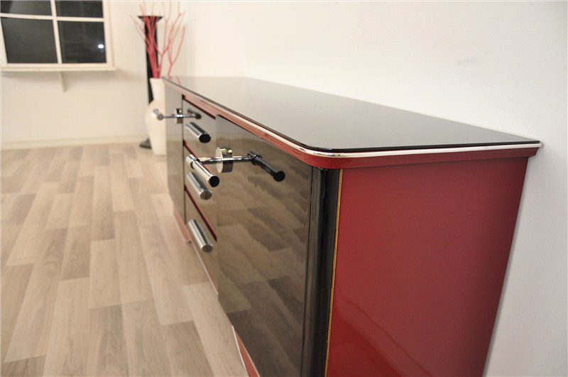 Lowboard im roten und schwarzen Art-Deco-Stil