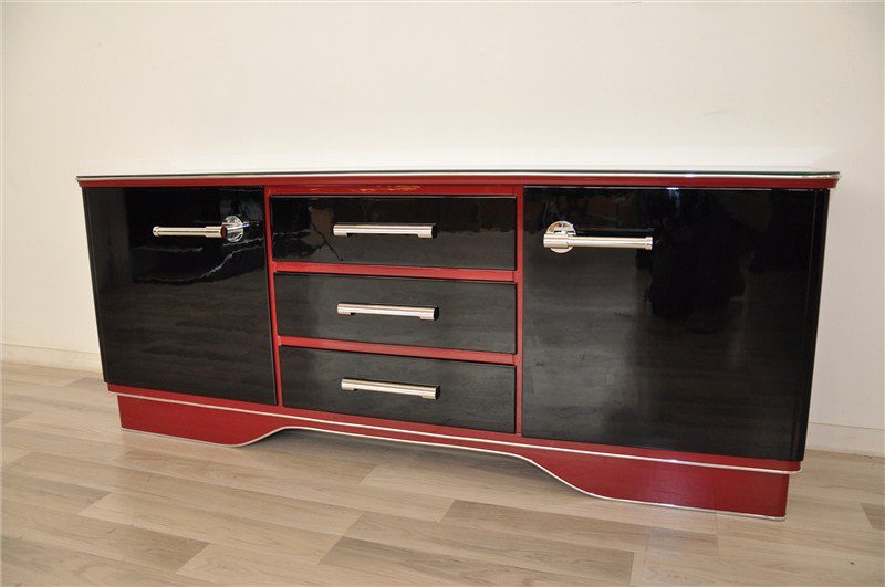 Lowboard im roten und schwarzen Art-Deco-Stil