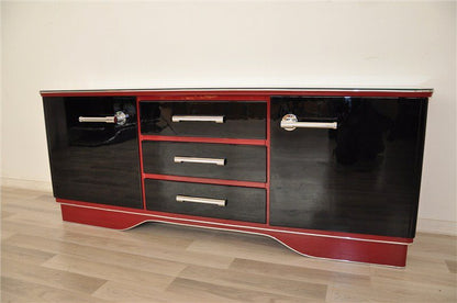 Lowboard im roten und schwarzen Art-Deco-Stil