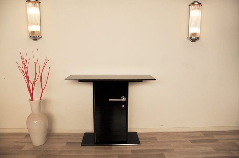 Hochglanzschwarze Art-Deco-Konsole