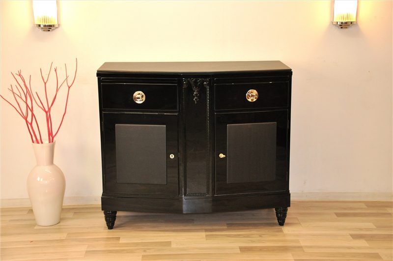 Black Art Deco Commode with Leather Details