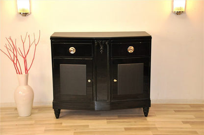 Black Art Deco Commode with Leather Details