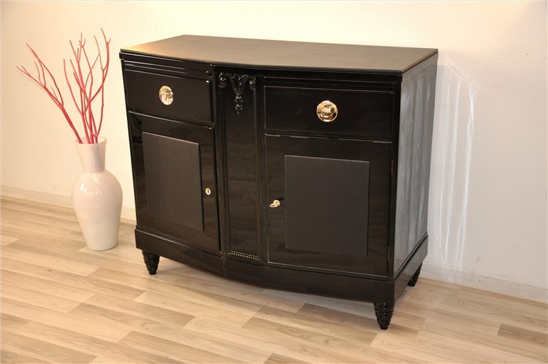 Black Art Deco Commode with Leather Details