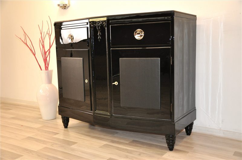 Black Art Deco Commode with Leather Details