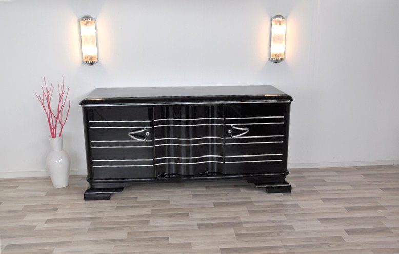 Schwarzes, hochglänzendes Sideboard im Art-Deco-Stil