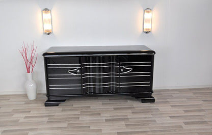 Schwarzes, hochglänzendes Sideboard im Art-Deco-Stil