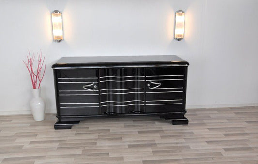 Schwarzes, hochglänzendes Sideboard im Art-Deco-Stil