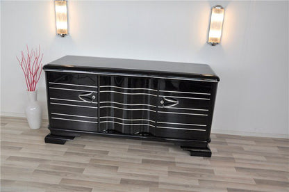 Schwarzes, hochglänzendes Sideboard im Art-Deco-Stil