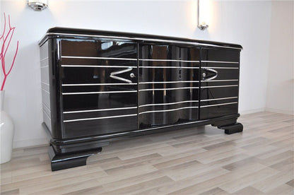 Schwarzes, hochglänzendes Sideboard im Art-Deco-Stil