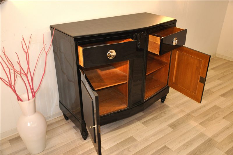 Black Art Deco Commode with Leather Details