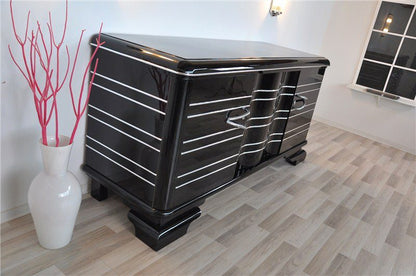 Schwarzes, hochglänzendes Sideboard im Art-Deco-Stil