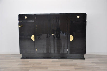 Art Deco Design Highboard with Brass Fittings