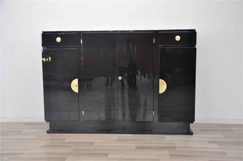 Art Deco Design Highboard with Brass Fittings