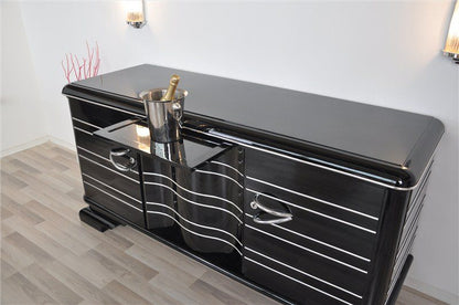 Schwarzes, hochglänzendes Sideboard im Art-Deco-Stil