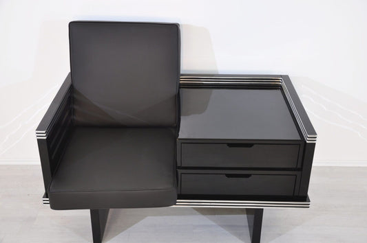 Pärchen Art Deco Design Sessel mit Chromleisten und Schubladen