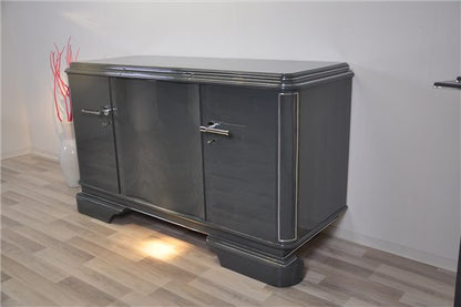 Graues, metallisches Sideboard im Art-Deco-Stil